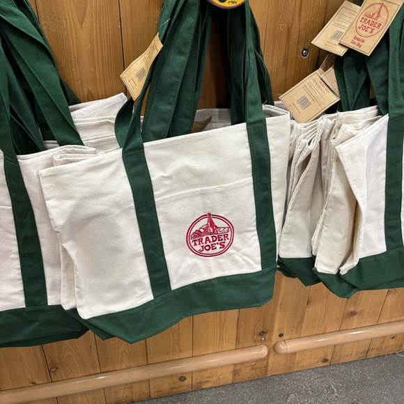 Trader Joe's Classic Green and White Tote Bag - Picture 2 of 3